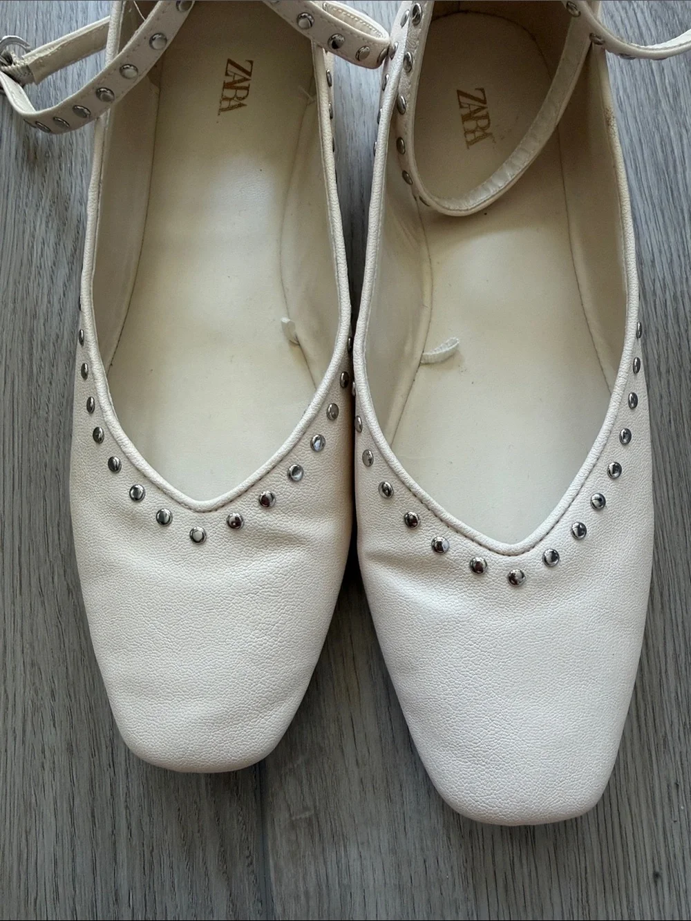 Zara studded ankle wrap ballet flats